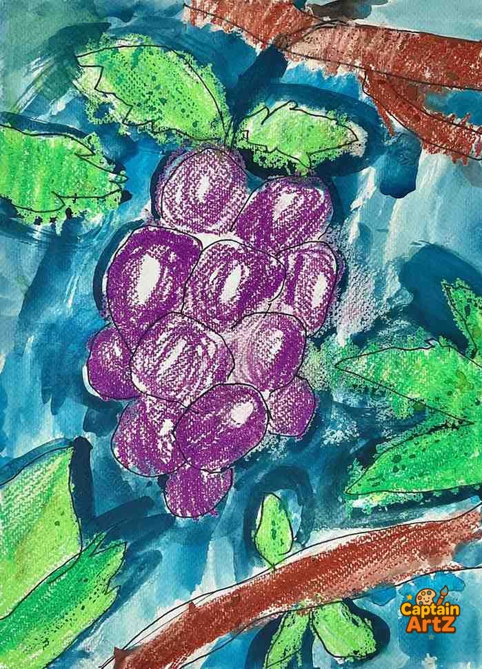 The Purple Vineyard – Kids Art Crayon & Watercolor by Captain (Age 5), Cartoons, by Captain ArtZ