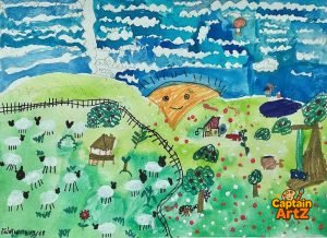 The Happy Sheep Farm – Kids Art Mixed Media by Captain (Age 5)