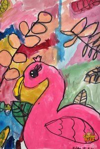 The Tropical Pink Flamingo – Kids Art by Captain (Age 5)