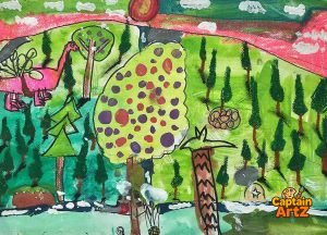 The Pink Dinosaur in the Enchanted Forest – Kids Art by Captain