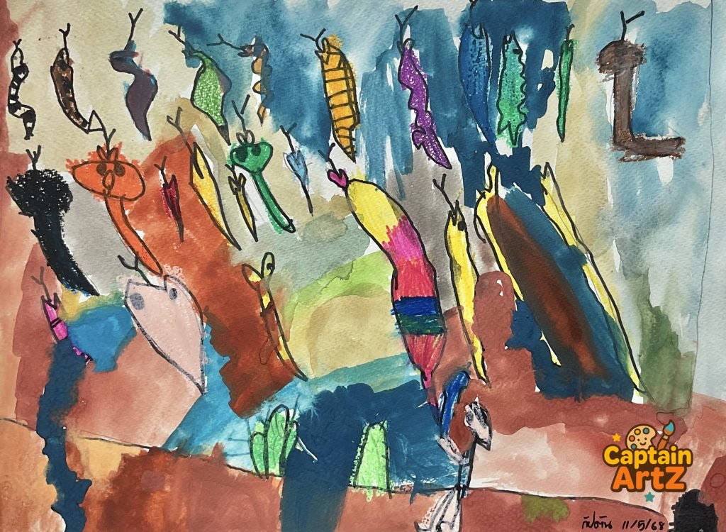 The Secret Life of Colorful Insects – Kids Art by Captain (Age 5), Cartoons, by Captain ArtZ