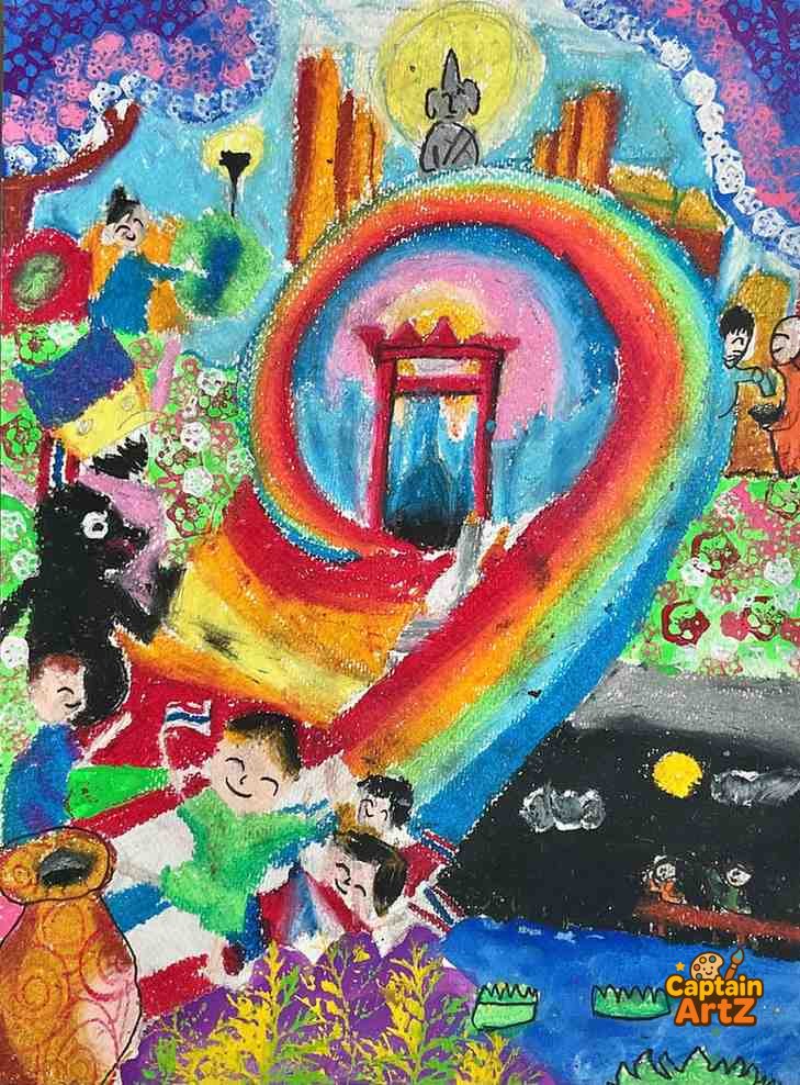 The Rainbow Gateway to Bangkok – Kids Art by Captain (Age 5), Imagination, by Captain ArtZ