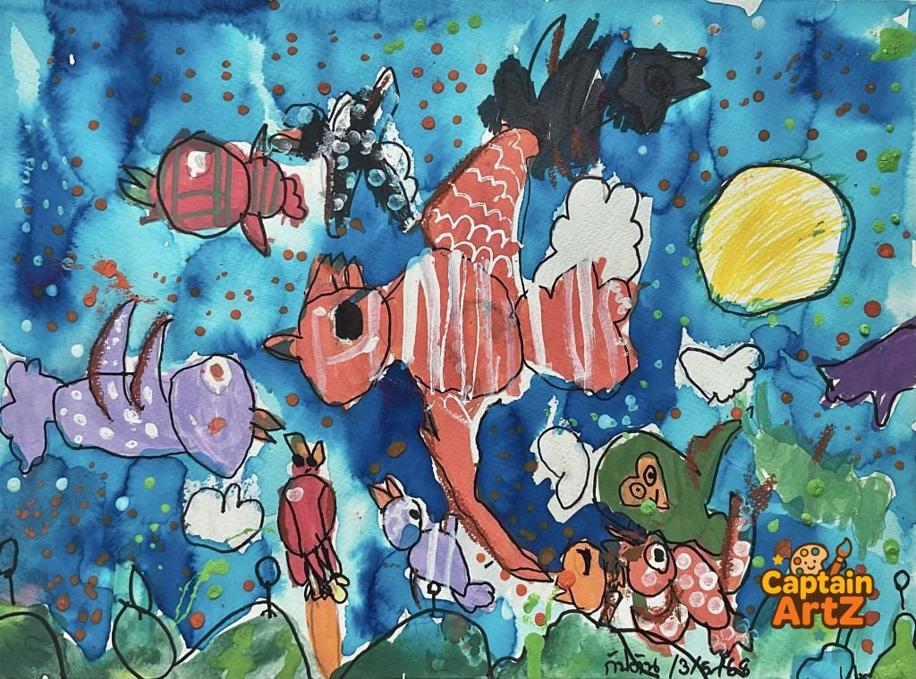 Flight of the Phoenix and Friends – Kids Art by Captain (Age 5), Animals, by Captain ArtZ