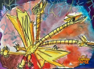 King Ghidorah’s Storm – Kids Art Dragon Drawing by Captain (Age 5)