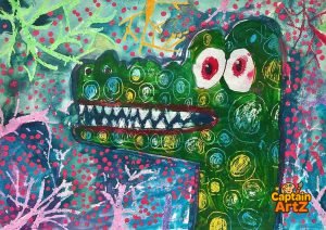 The Neon Predator – Kids Art Crayon & Watercolor by Captain (Age 5)