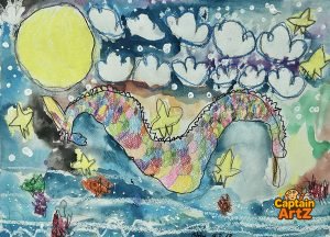 The Great Rainbow Sea Serpent – Kids Art Mixed Media Painting by Captain