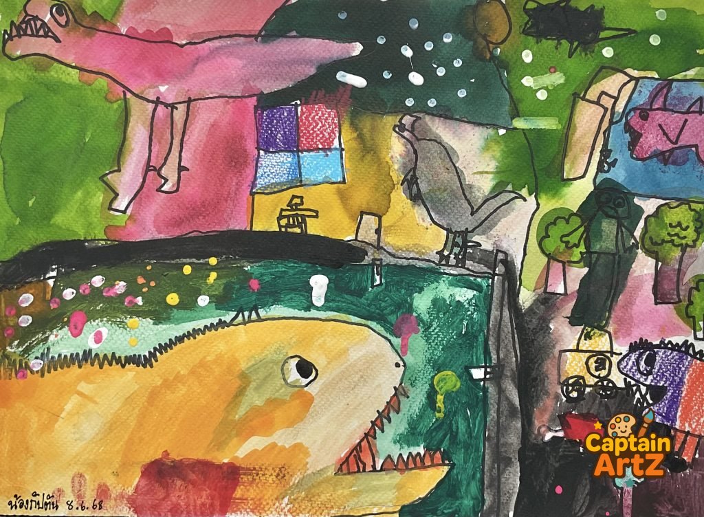 The Dinosaur Research Lab Adventure – Kids Art by Captain (Age 5), Animals, by Captain ArtZ