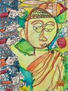The Golden Monk – Kids Art Crayon & Watercolor by Captain