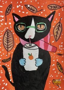 The Autumn Cat’s Pumpkin Spice – Kids Art by Captain (Age 5)