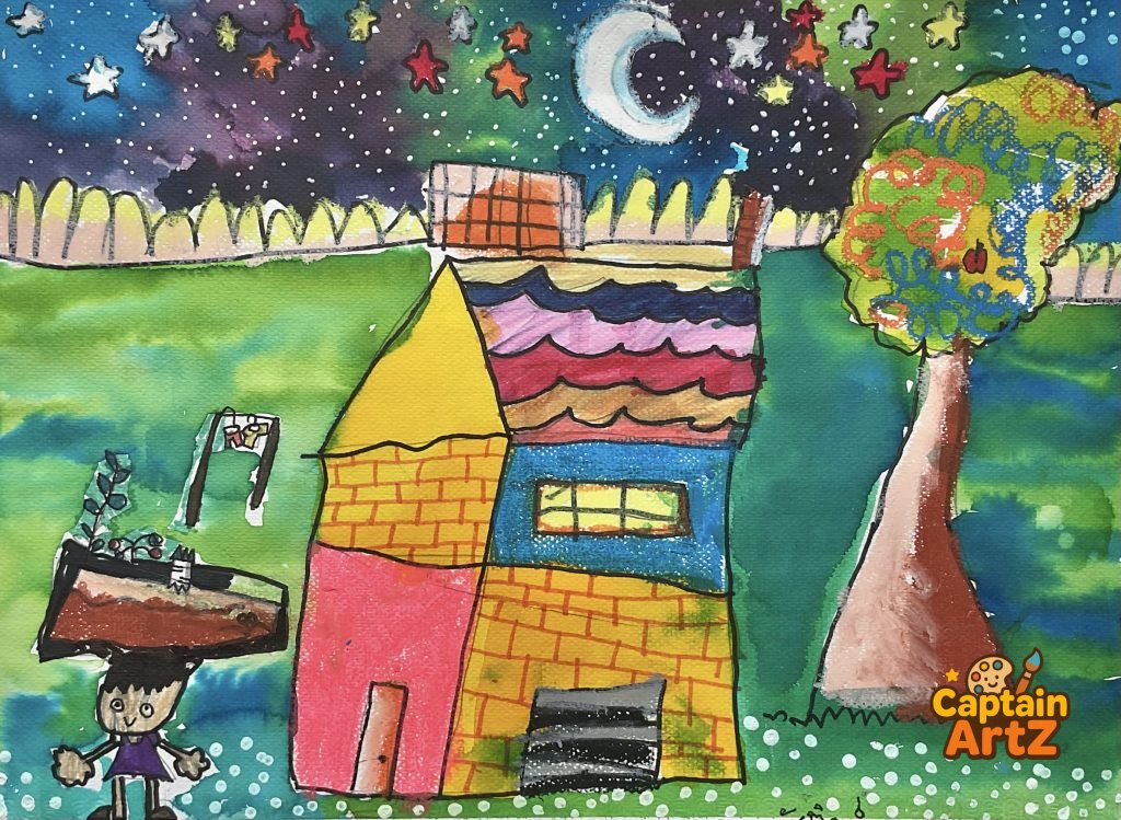 The Colorful House Under a Crescent Moon – Kids Art by Captain, Cartoons, by Captain ArtZ