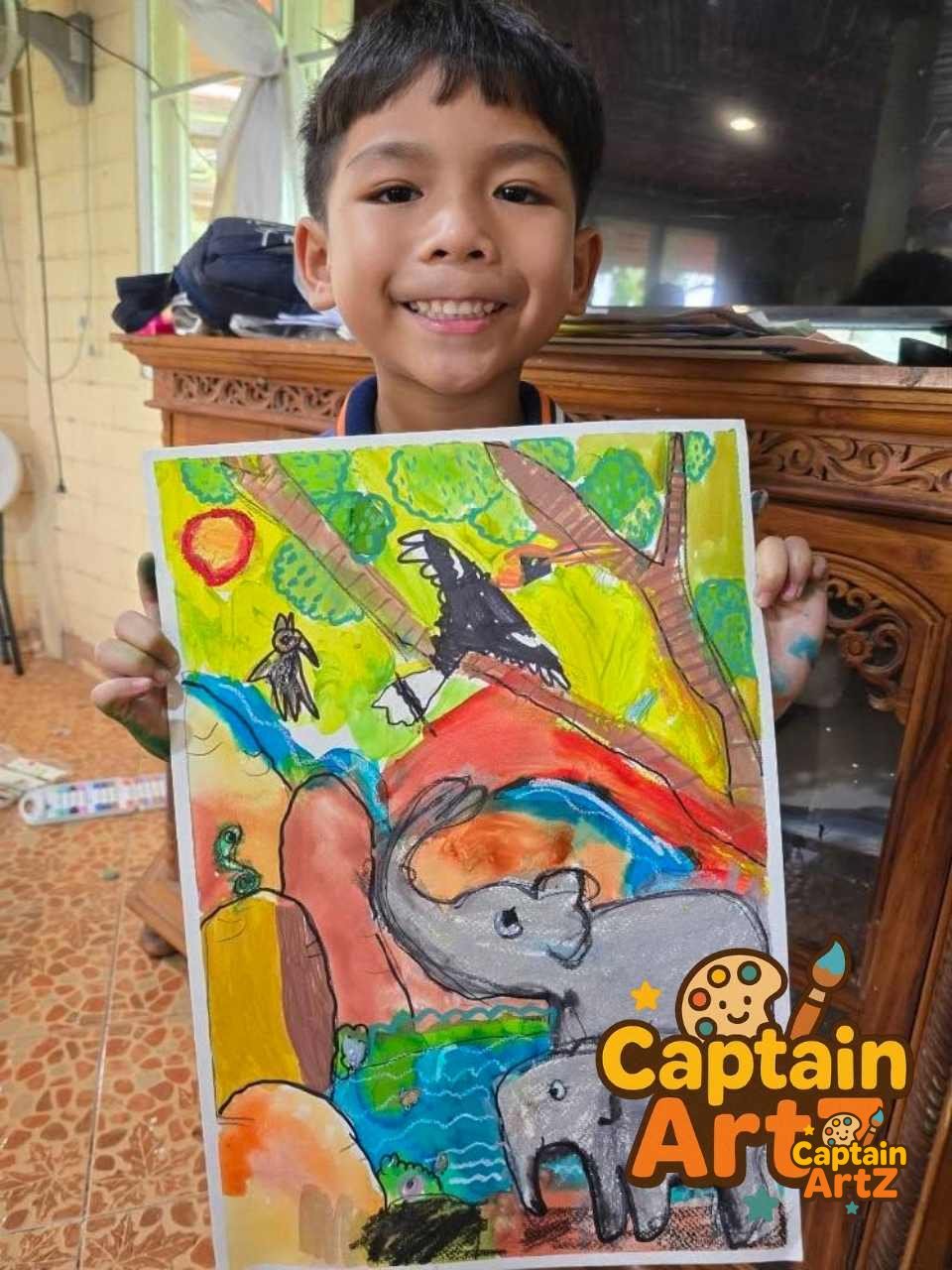 Jungle Friends, Oil Pastel & Marker on Paper — by Captain ArtZ