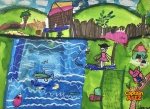 The Girl by the Blue River – Kids Art by Captain (Age 5)