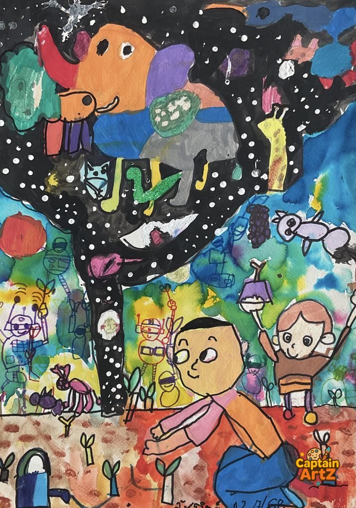 The Universe Tree: Planting Tomorrow – Kids Art by Captain (Age 5), Cartoons, by Captain ArtZ
