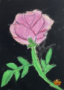 The Glowing Pink Rose – Floral Kids Art by Captain (Age 5)