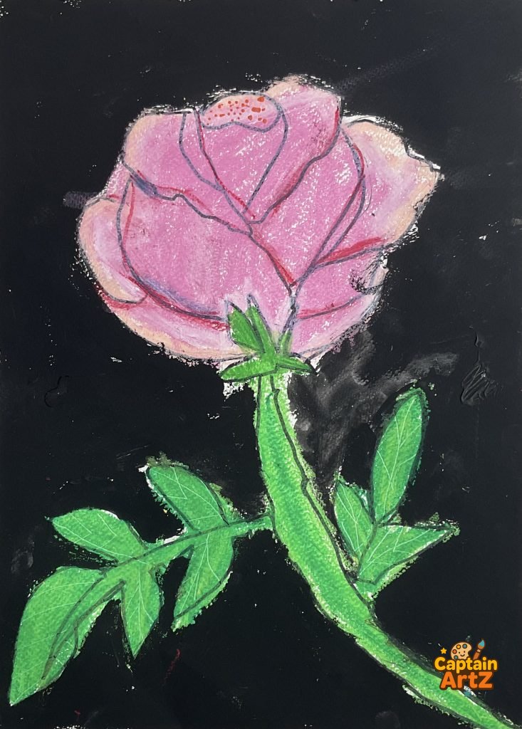 The Glowing Pink Rose – Floral Kids Art by Captain (Age 5), Cartoons, by Captain ArtZ