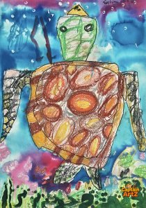 The Golden Sea Turtle – Kids Art Painting by Captain (Age 5)