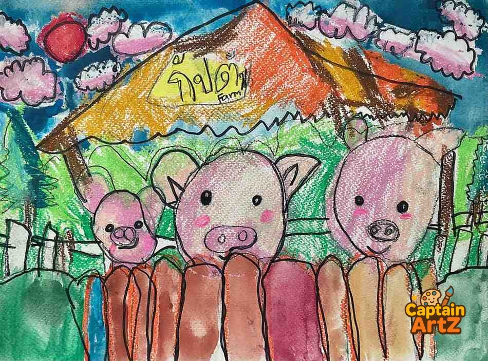 Captain’s Farm – Kids Art Crayon & Watercolor by Captain (Age 5), Animals, by Captain ArtZ