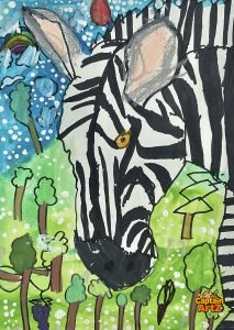 The Bold Zebra Close-Up – Kids Art by Captain (Age 5)