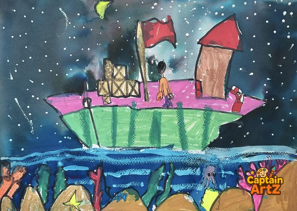The Midnight Cargo Voyager – Kids Art by Captain (Age 5), Cartoons, by Captain ArtZ