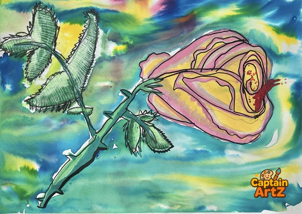 The Vibrant Yellow Rose – Kids Art by Captain (Age 5), Cartoons, by Captain ArtZ