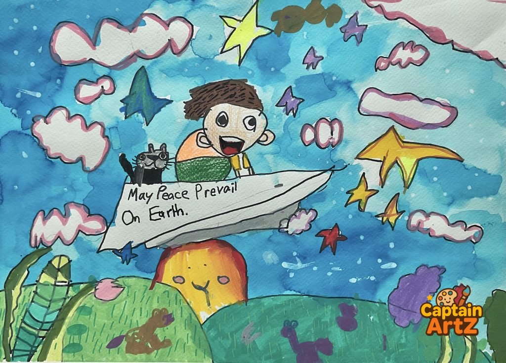 Paper Plane of Peace – Inspirational Kids Art by Captain (Age 5), Cartoons, by Captain ArtZ
