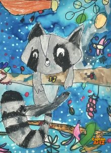 The Curious Raccoon’s Midnight Snack – Kids Art by Captain (Age 5)