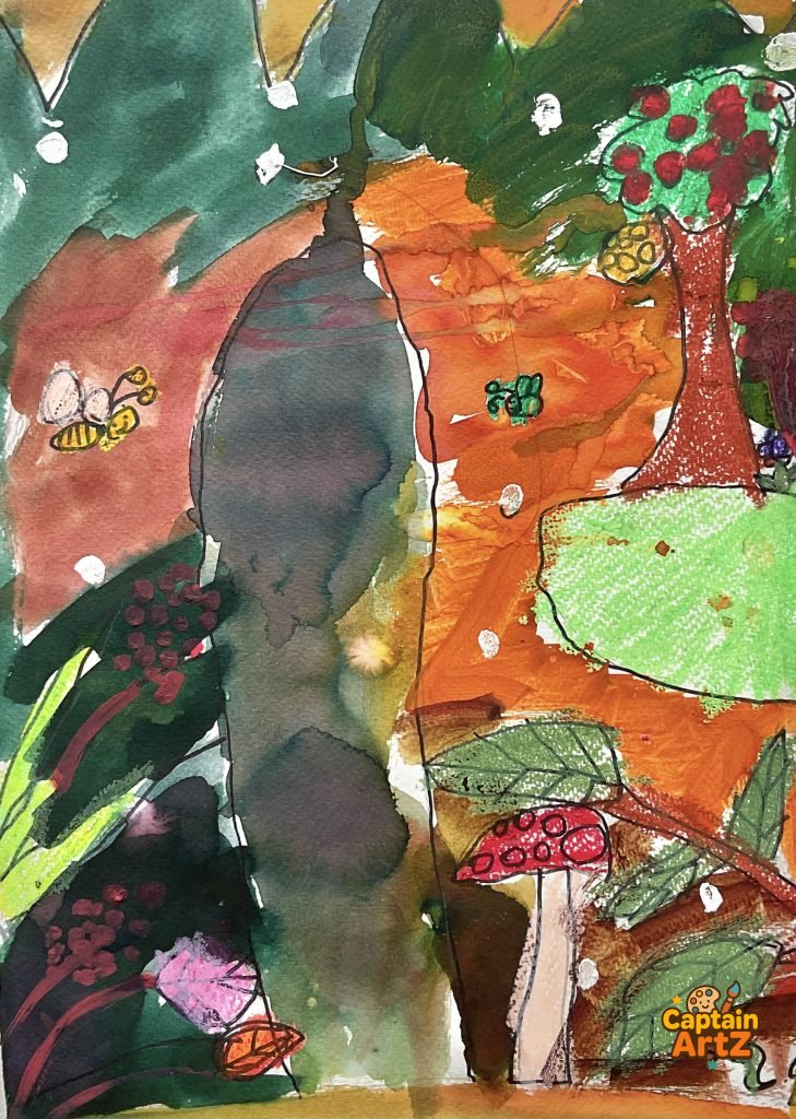The Secret Mushroom Forest – Kids Art by Captain (Age 5), Cartoons, by Captain ArtZ