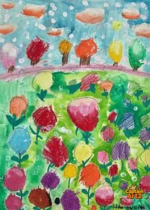 The Whimsical Garden – Kids Art Mixed Media Landscape by Captain