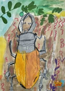 The Mighty Stag Beetle – Kids Art Mixed Media by Captain (Age 5)