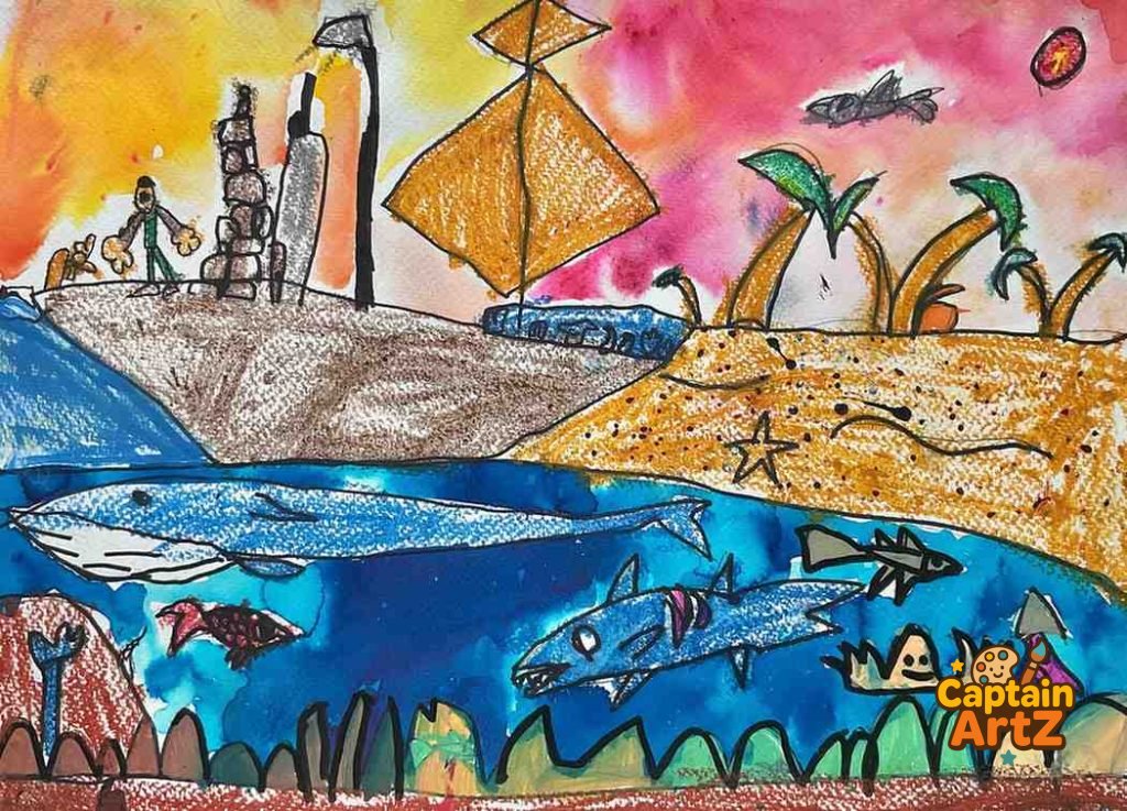Whale Island Adventure – Kids Art Mixed Media by Captain, Cartoons, by Captain ArtZ
